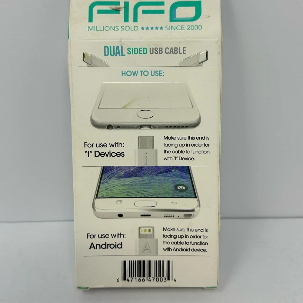 Fifo IPRO USB Car Charger 4ft dual sided cable white Android and Apple Dual Port
